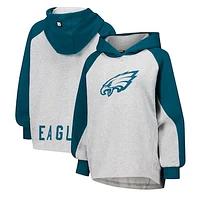 Women's DKNY Sport Gray/Midnight Green Philadelphia Eagles Joy Cropped Raglan Pullover Hoodie