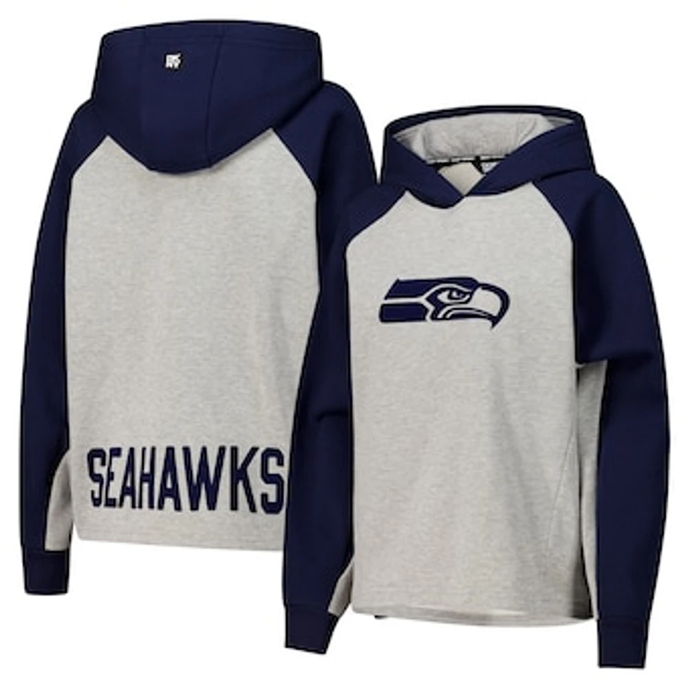 Women's DKNY Sport Gray/College Navy Seattle Seahawks Joy Cropped Raglan Pullover Hoodie