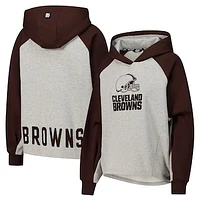 Women's DKNY Sport Gray/Brown Cleveland Browns Joy Cropped Raglan Pullover Hoodie