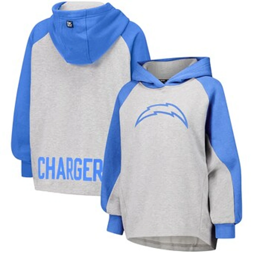 Women's DKNY Sport Gray/Powder Blue Los Angeles Chargers Joy Cropped Raglan Pullover Hoodie