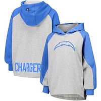 Women's DKNY Sport Gray/Powder Blue Los Angeles Chargers Joy Cropped Raglan Pullover Hoodie