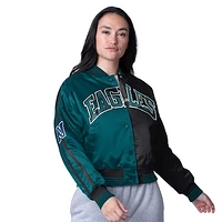 Women's Starter  Midnight Green/Black Philadelphia Eagles Zone Blitz Cropped Full-Snap Satin Jacket