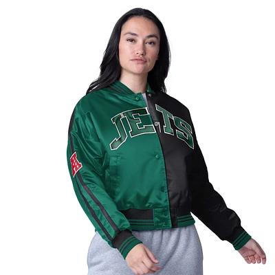 Women's Starter  Green/Black New York Jets Zone Blitz Cropped Full-Snap Satin Jacket