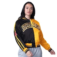 Women's Starter  Black/Gold Pittsburgh Steelers Zone Blitz Cropped Full-Snap Satin Jacket