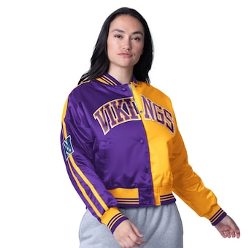 Women's Starter  Purple/Gold Minnesota Vikings Zone Blitz Cropped Full-Snap Satin Jacket