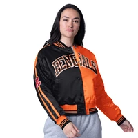 Women's Starter  Black/Orange Cincinnati Bengals Zone Blitz Cropped Full-Snap Satin Jacket