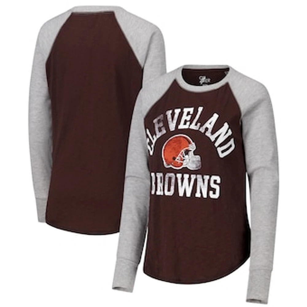 Women's G-III 4Her by Carl Banks Brown/Heather Gray Cleveland Browns Waffle Knit Raglan Long Sleeve T-Shirt