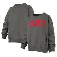 Women's Pressbox Charcoal Wisconsin Badgers Pocketed Raglan Pullover Sweatshirt