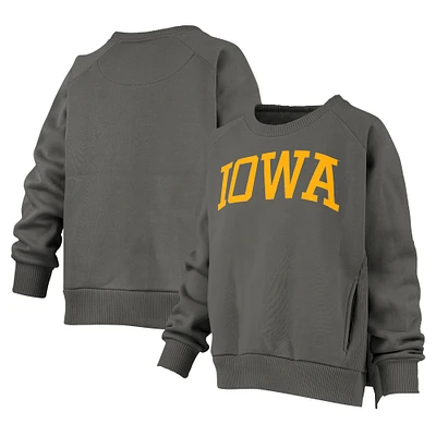 Women's Pressbox Charcoal Iowa Hawkeyes Pocketed Raglan Pullover Sweatshirt