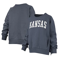 Women's Pressbox Denim Kansas Jayhawks Pocketed Raglan Pullover Sweatshirt