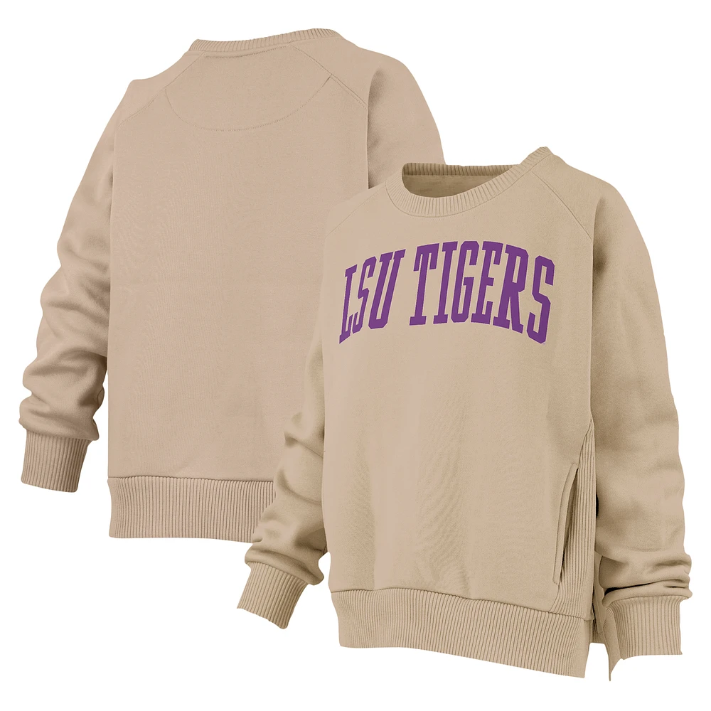 Women's Pressbox Khaki LSU Tigers Pocketed Raglan Pullover Sweatshirt