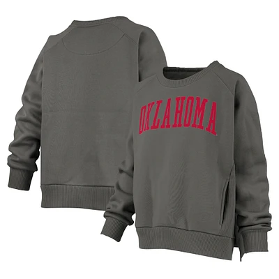 Women's Pressbox Charcoal Oklahoma Sooners Pocketed Raglan Pullover Sweatshirt