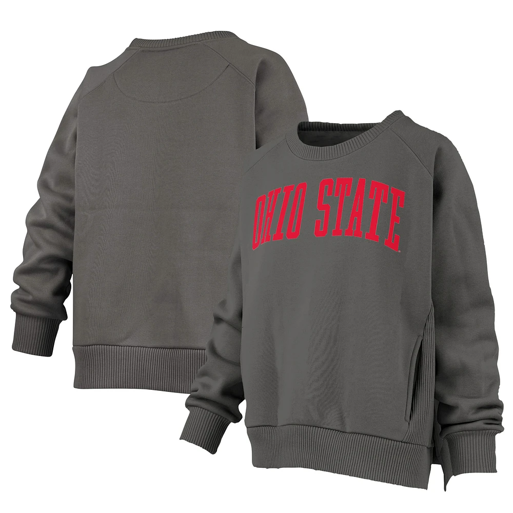 Women's Pressbox Charcoal Ohio State Buckeyes Pocketed Raglan Pullover Sweatshirt