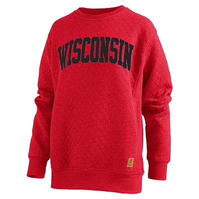 Women's Pressbox  Red Wisconsin Badgers Moose Quilted Pullover Sweatshirt