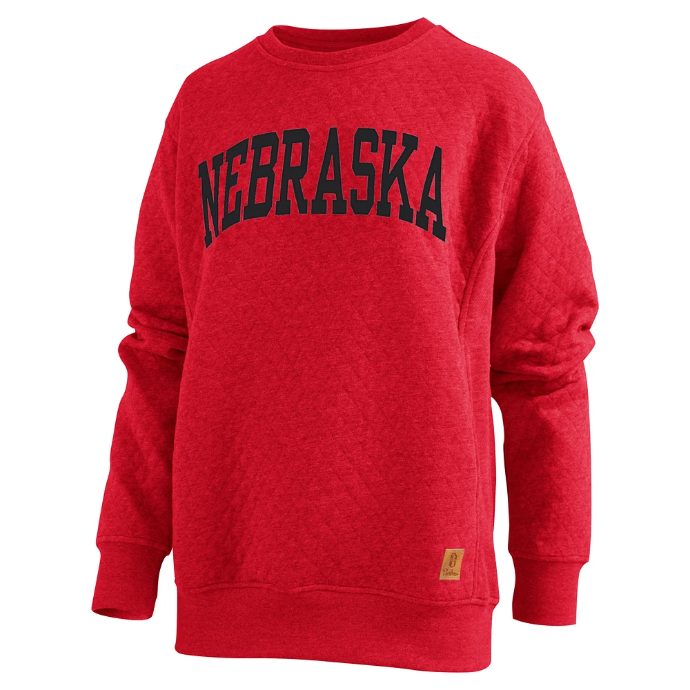 Women's Pressbox  Scarlet Nebraska Huskers Moose Quilted Pullover Sweatshirt