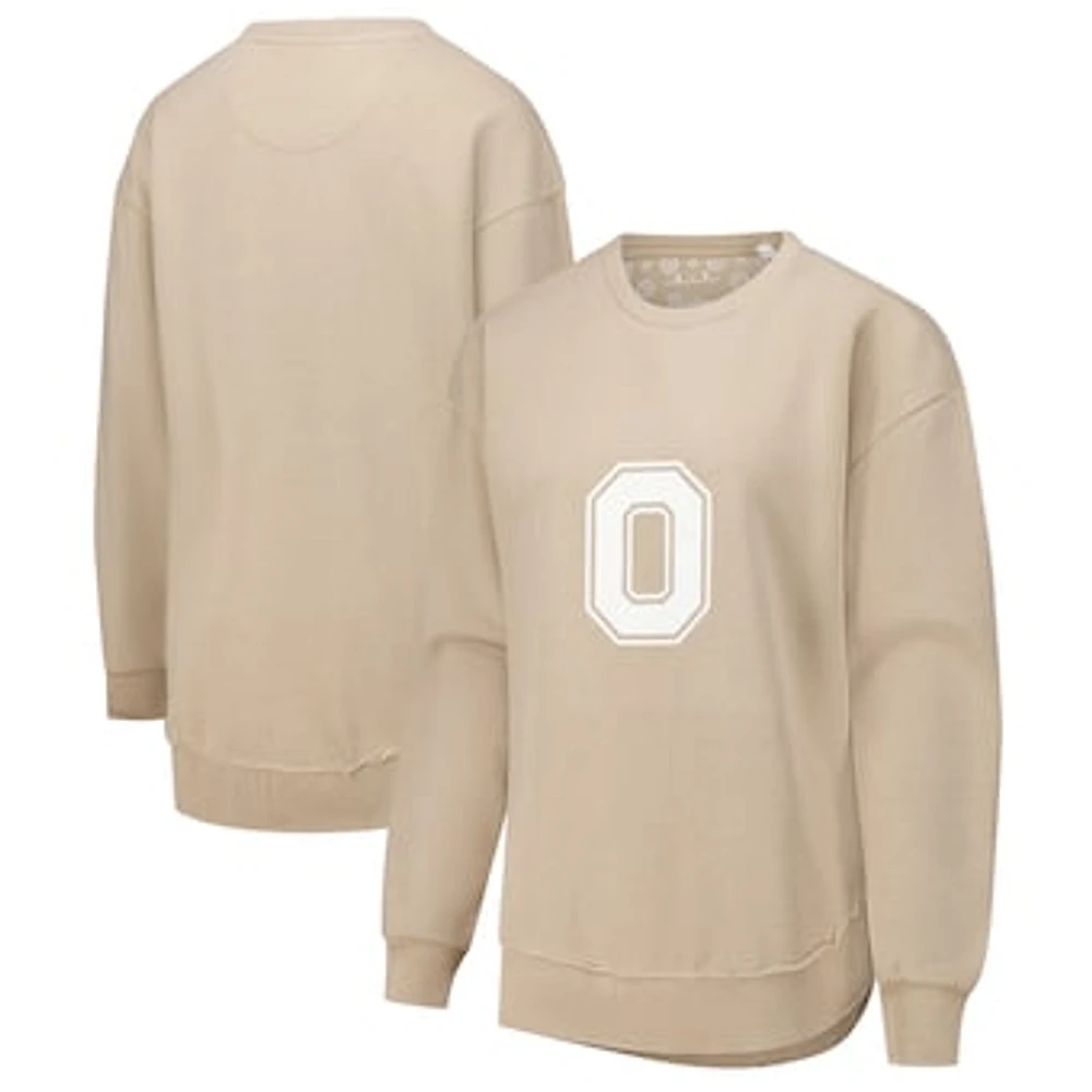 Women's Pressbox Khaki Ohio State Buckeyes Poncho Fleece Pullover Sweatshirt