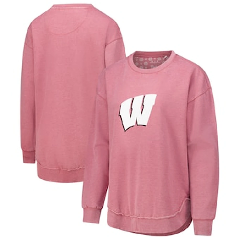 Women's Pressbox Pink Wisconsin Badgers Poncho Fleece Pullover Sweatshirt