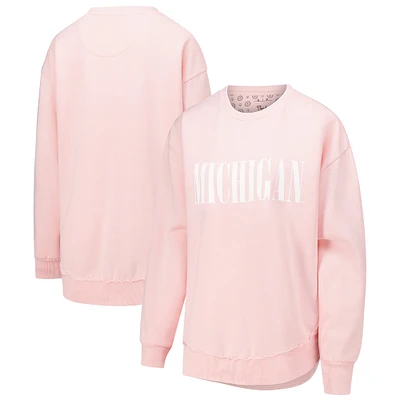 Women's Pressbox Light Pink Michigan Wolverines Poncho Fleece Pullover Sweatshirt