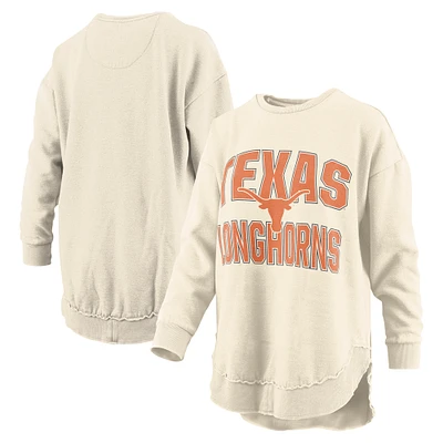 Women's Pressbox  Cream Texas Longhorns Poncho Fleece Crew Sweatshirt