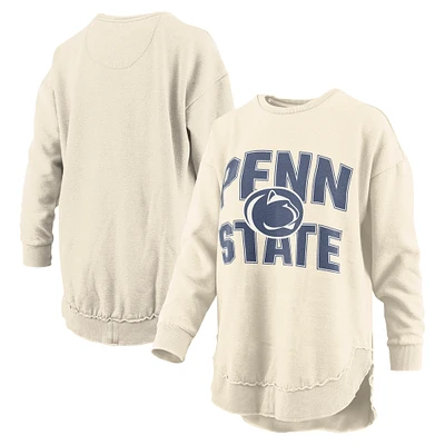 Women's Pressbox  Cream Penn State Nittany Lions Poncho Fleece Crew Sweatshirt