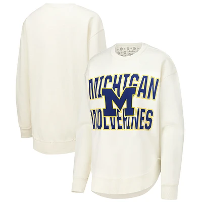 Women's Pressbox  Cream Michigan Wolverines Poncho Fleece Crew Sweatshirt