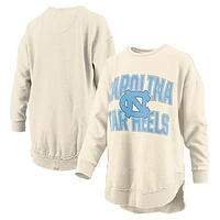 Women's Pressbox  Cream North Carolina Tar Heels Poncho Fleece Crew Sweatshirt