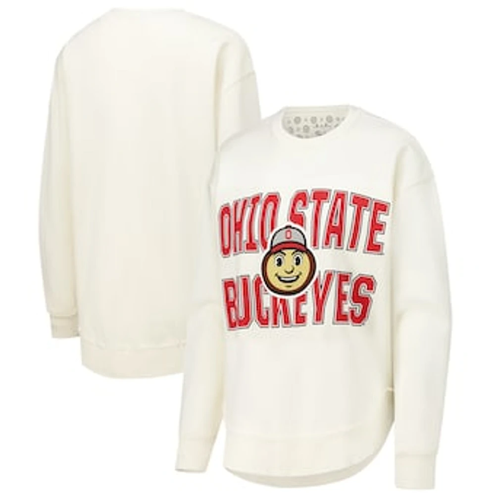 Women's Pressbox  Cream Ohio State Buckeyes Poncho Fleece Crew Sweatshirt