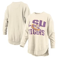 Women's Pressbox  Cream LSU Tigers Poncho Fleece Crew Sweatshirt