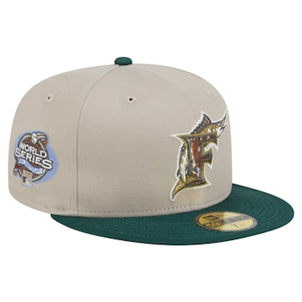 Men's New Era Natural/Hunter Green Florida Marlins Cooperstown Collection Lifestyle Tree Bark Fill 59FIFTY Fitted Hat