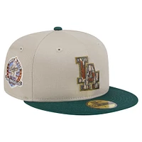 Men's New Era Natural/Hunter Green Los Angeles Dodgers  Lifestyle Tree Bark Fill 59FIFTY Fitted Hat