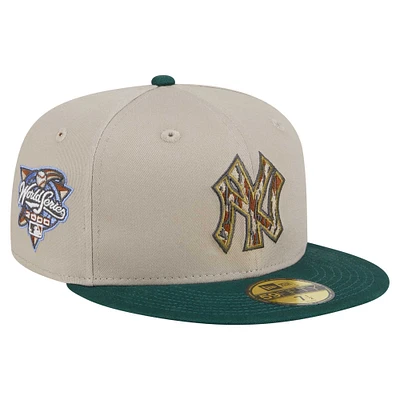 Men's New Era Natural/Hunter Green York Yankees  Lifestyle Tree Bark Fill 59FIFTY Fitted Hat