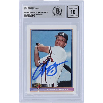 Chipper Jones Atlanta Braves Autographed 1991 Bowman #569 Beckett Fanatics Witnessed Authenticated 10 Rookie Card