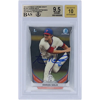 Aaron Nola Philadelphia Phillies Autographed 2014 Bowman Chrome Draft 1st Bowman #CDP4 Beckett Fanatics Witnessed Authenticated 9.5/10 Card