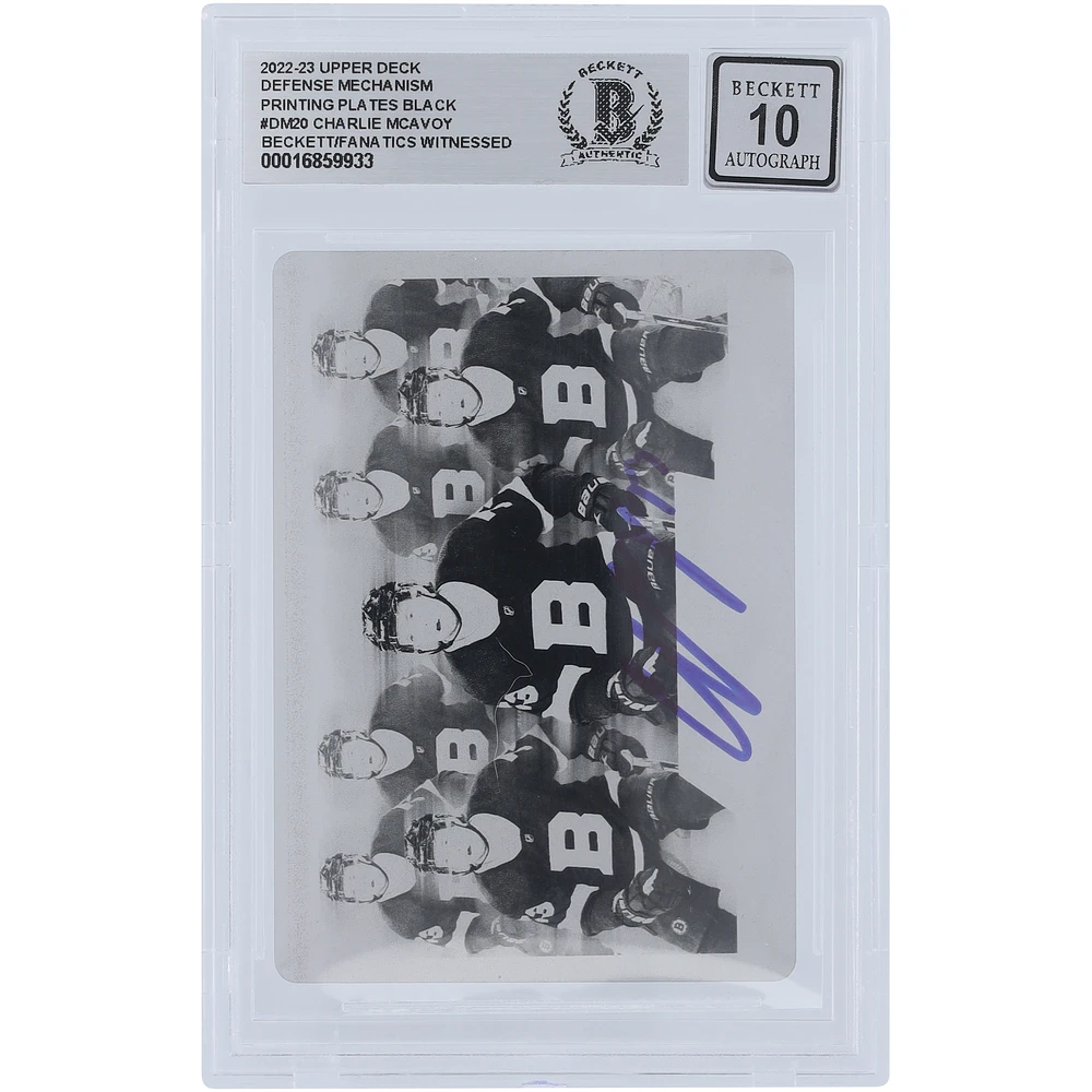 Charlie McAvoy Boston Bruins Autographed 2022-23 Upper Deck Defense Mechanism Black Printing Plate #DM-20 #1/1 Beckett Fanatics Witnessed Authenticated 10 Card