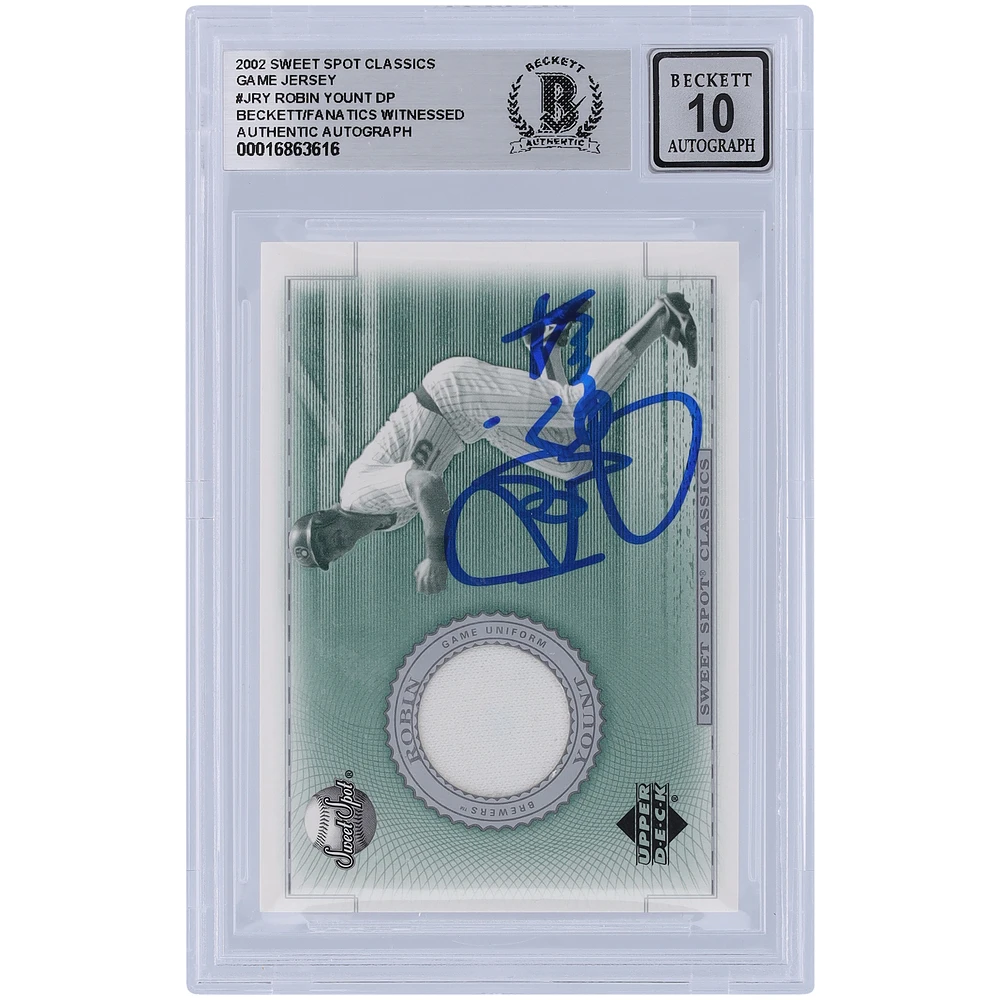 Robin Yount Milwaukee Brewers Autographed 2002 Upper Deck Sweet Spot Classic Game Jersey Relic #J-RY Beckett Fanatics Witnessed Authenticated /10 Card
