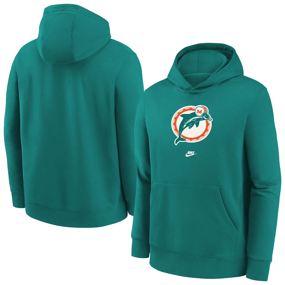 Youth Nike Aqua Miami Dolphins Club Fleece Logo Pullover Hoodie