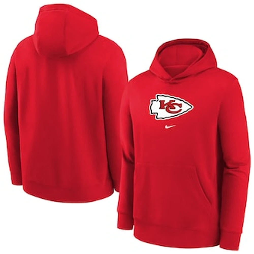 Youth Nike Red Kansas City Chiefs Club Fleece Logo Pullover Hoodie