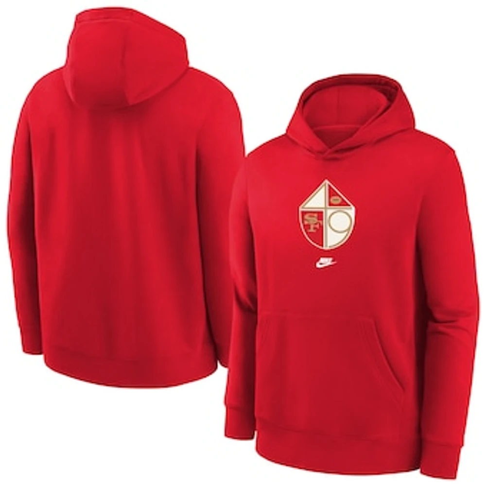 Youth Nike Scarlet San Francisco 49ers Club Fleece Logo Pullover Hoodie