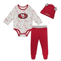 Newborn & Infant San Francisco 49ers Little Champ Long Sleeve Bodysuit, Pants & Cuffed Knit Hat 3-Piece Set