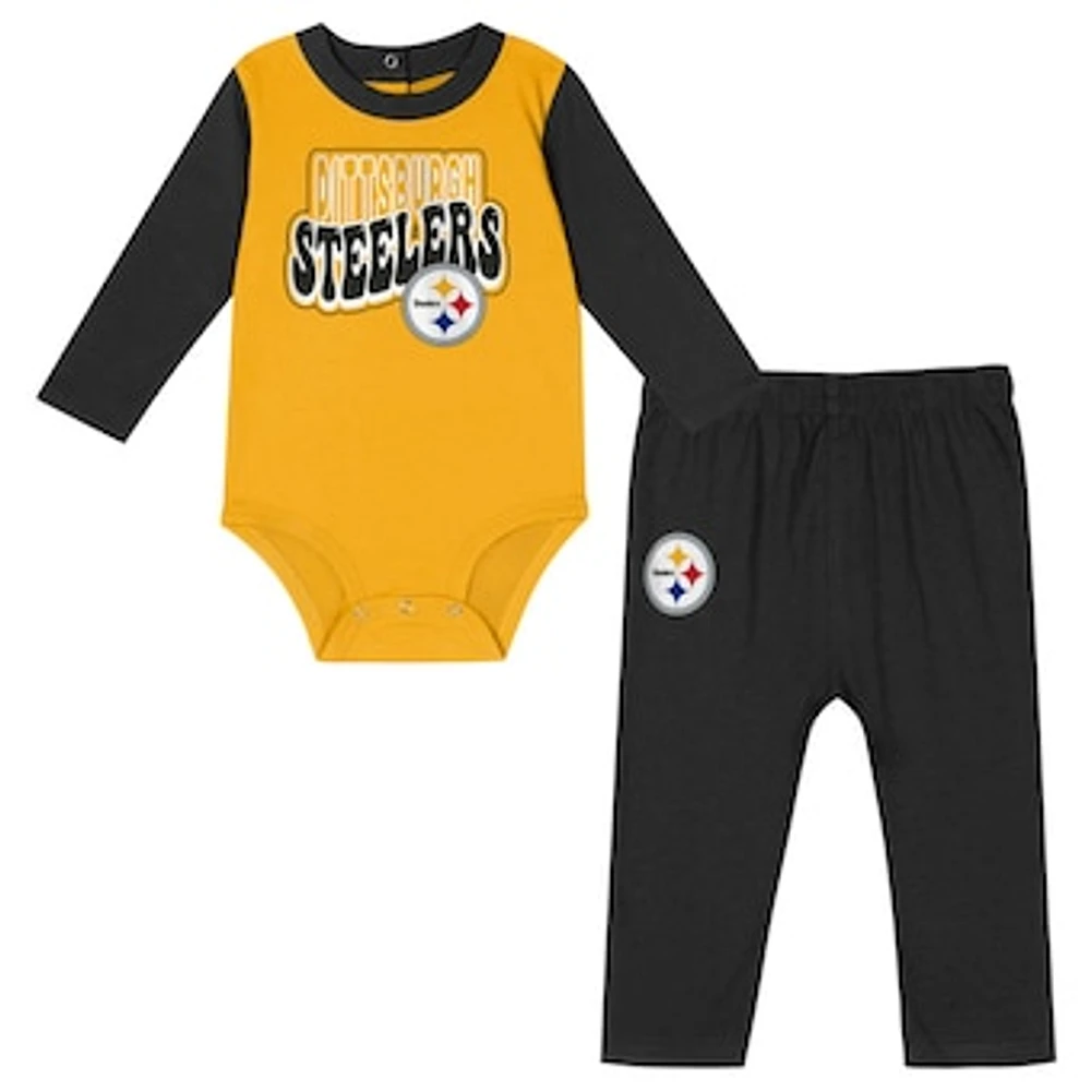 Infant Gold/Black Pittsburgh Steelers Double Up Long Sleeve Bodysuit Pant Set