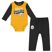 Infant Gold/Black Pittsburgh Steelers Double Up Long Sleeve Bodysuit Pant Set