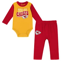 Infant Gold/Red Kansas City Chiefs Double Up Long Sleeve Bodysuit Pant Set