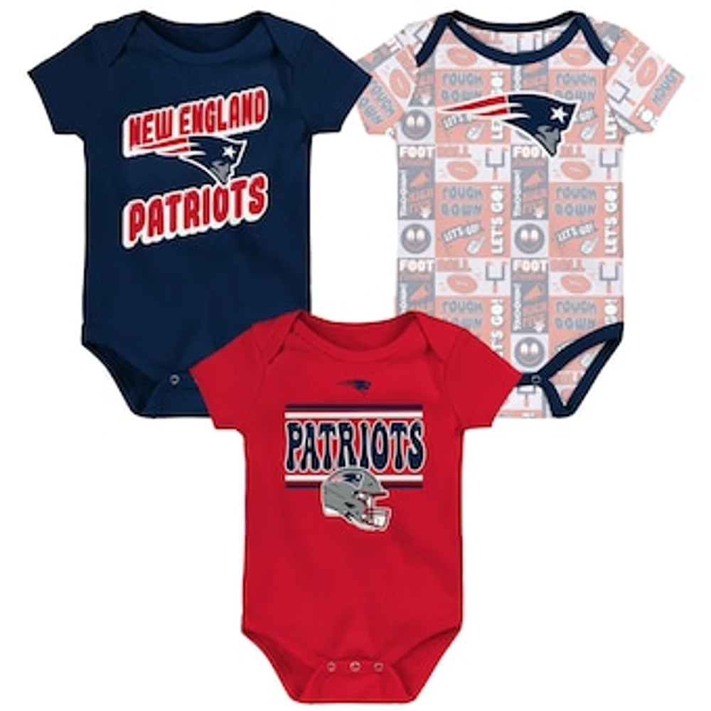 Newborn Navy New England Patriots  Sunday Comics 3-Pack Bodysuit Set