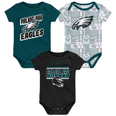 Newborn Midnight Green Philadelphia Eagles  Sunday Comics 3-Pack Bodysuit Set