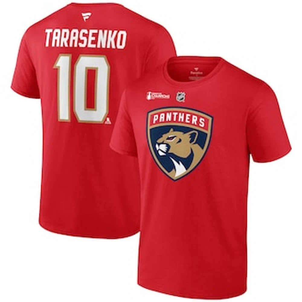 Men's Fanatics Vladimir Tarasenko Red Florida Panthers 2024 Stanley Cup Champions Authentic Stack Name & Number T-Shirt