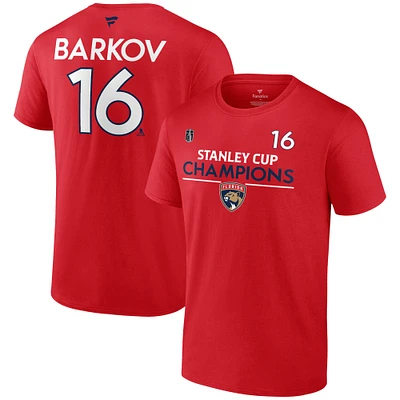 Men's Fanatics Aleksander Barkov Red Florida Panthers 2024 Stanley Cup Champions Authentic Pro Name & Number T-Shirt