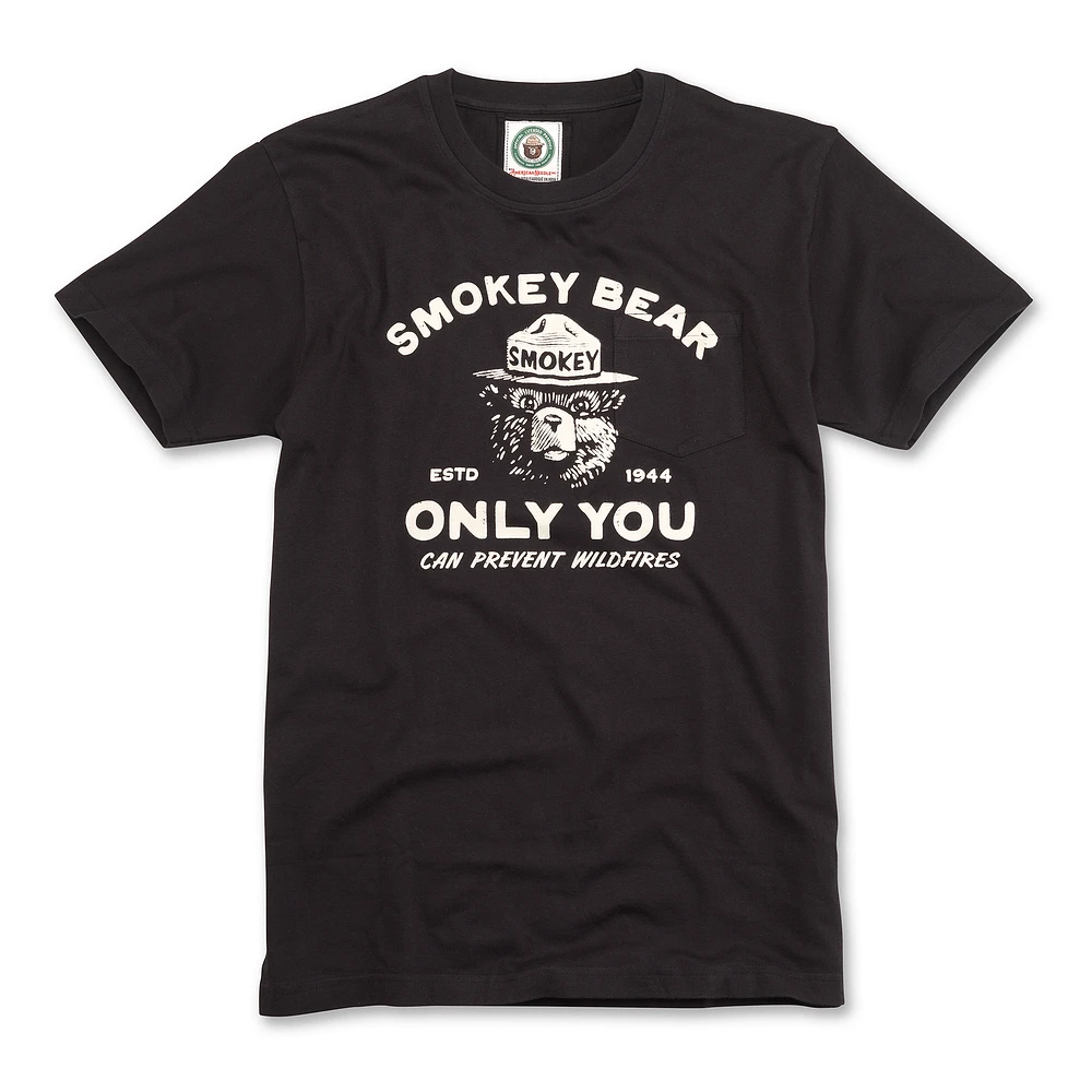 Men's American Needle Black Smokey Bear Burton Pocket T-Shirt