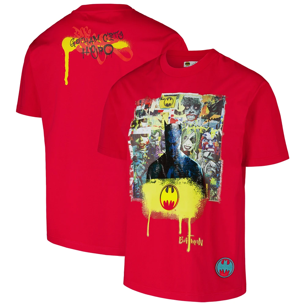 Men's Freeze Max Red Batman Comics Spray Paint Loose Fit T-Shirt