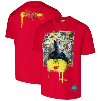 Men's Freeze Max Red Batman Comics Spray Paint Loose Fit T-Shirt