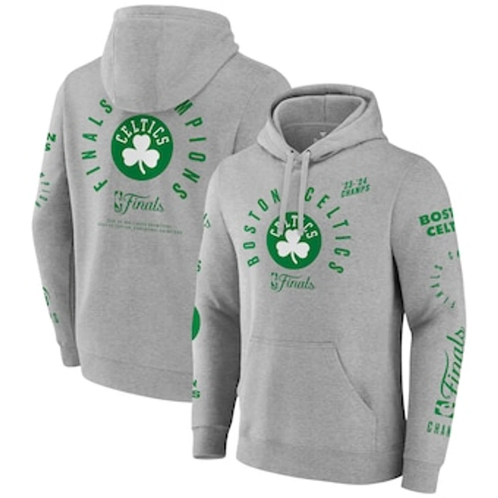 Men's Fanatics Heather Gray Boston Celtics 2024 NBA Finals Champions Drive to the Hoop Pullover Hoodie